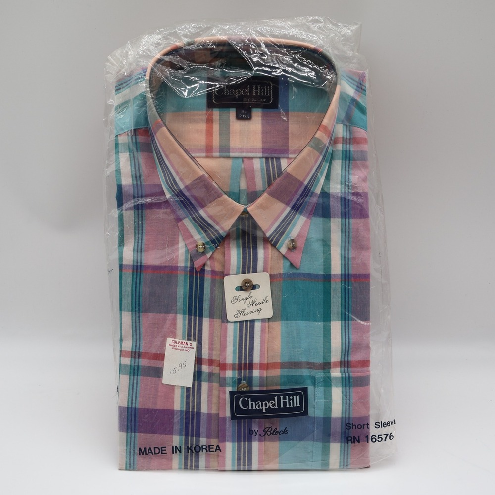 Chapel Hill by Block Shirt Mens XL Vintage Plaid Short Sleeve Button Down New